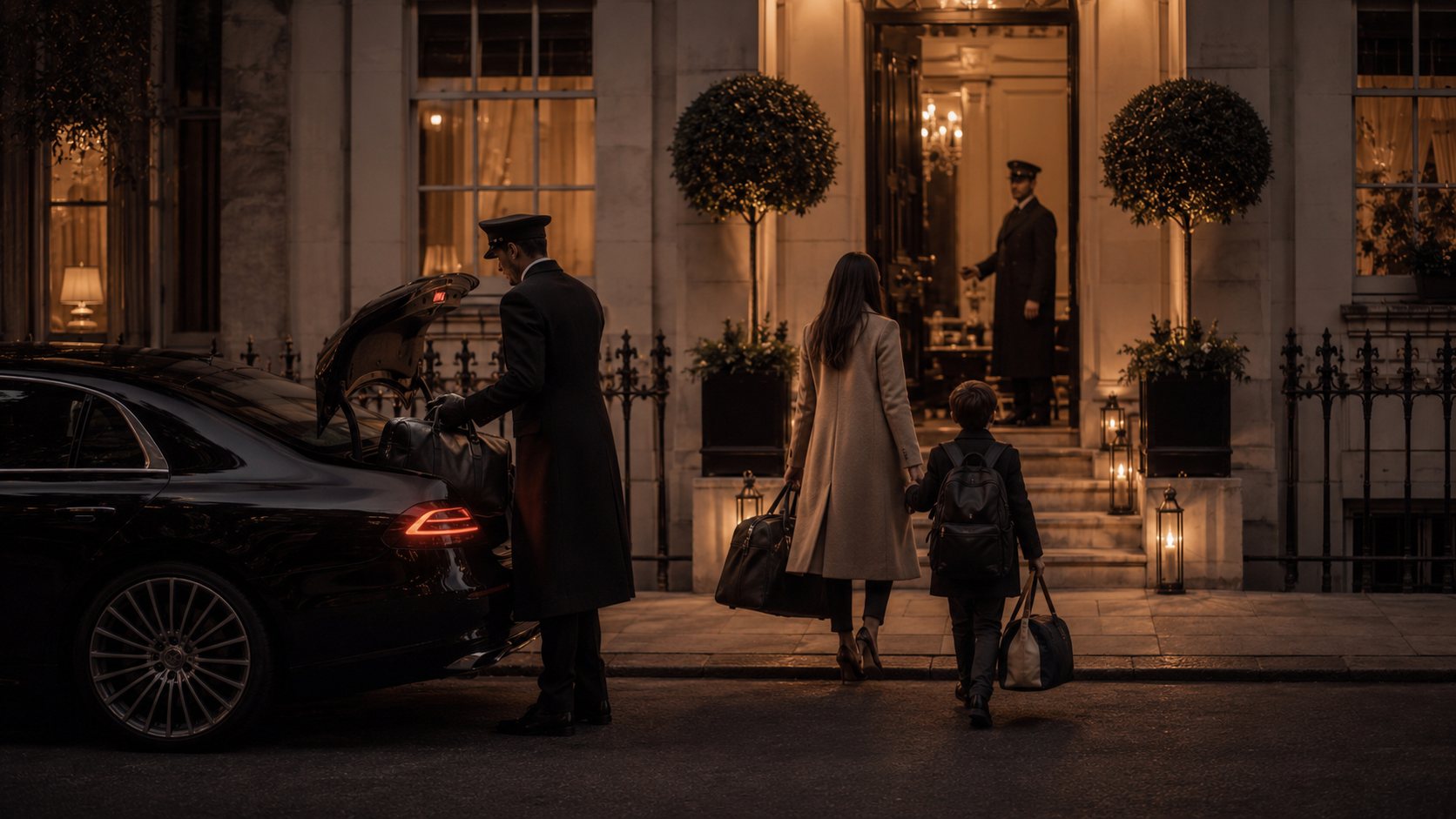Family arriving home, supported by NOVÉ's family logistics service